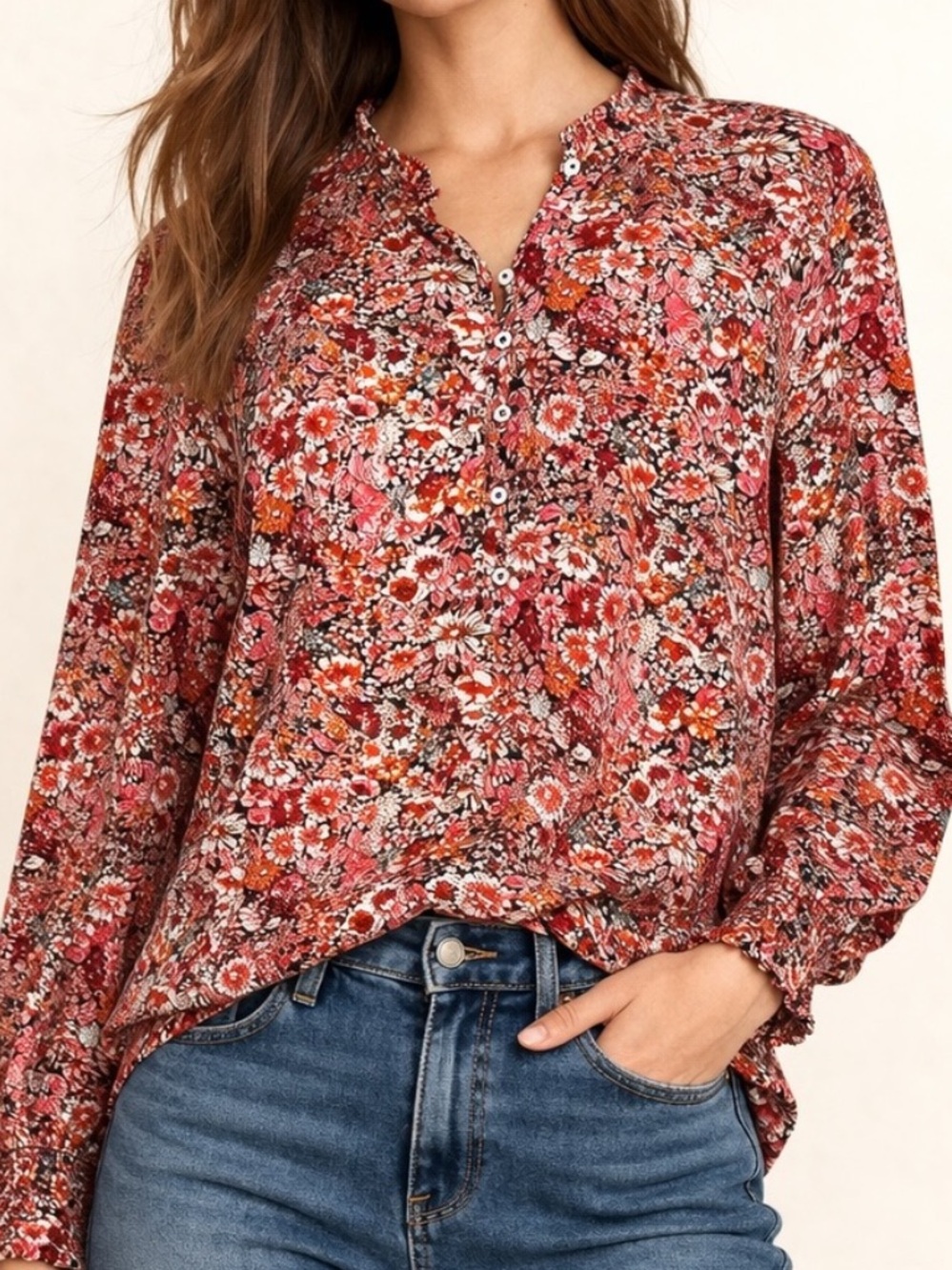 Talbots Spring Floral Print Silver Metallic Threading Top Shirt Women’s Sz XL